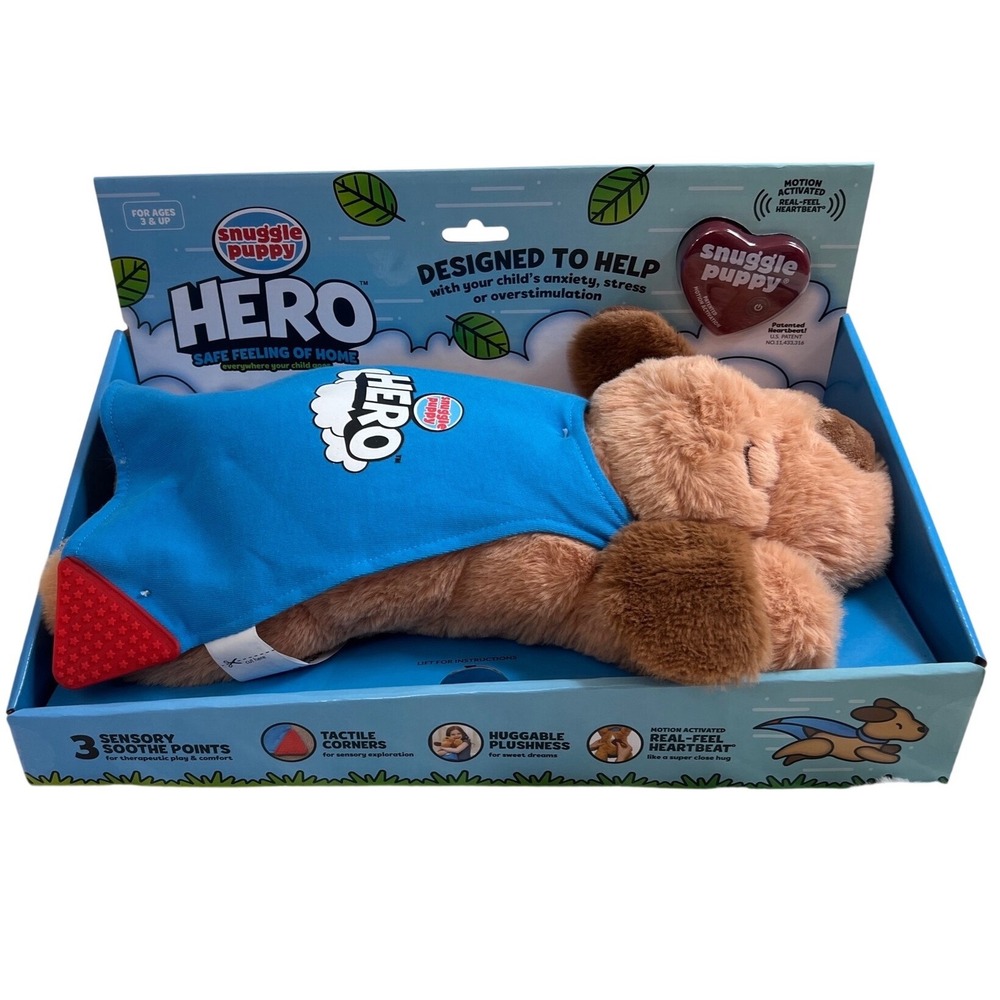 Snuggle Puppy HERO Heartbeat Stuffed Animal Anxiety Relief Sensory Toy Blue Cape